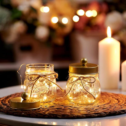 SheeChung Small Mason Jar, Glass Qtip Holder, Apothecary Jars with Lids, Bathroom Organizers and Storage, Bathroom Canister for Q-tips, Floss, Balls, Cotton Swabs, Farmhouse Decor-Brushed Gold