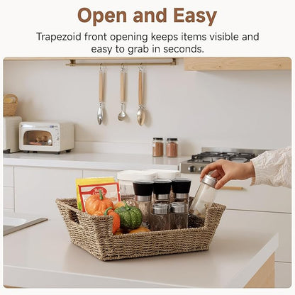 StorageWorks Seagrass Baskets for Organizing with Built-in Handles, Stackable Wicker Pantry Baskets for Shelf, Pantry Organizers and Storage for Shelves,2-Pack