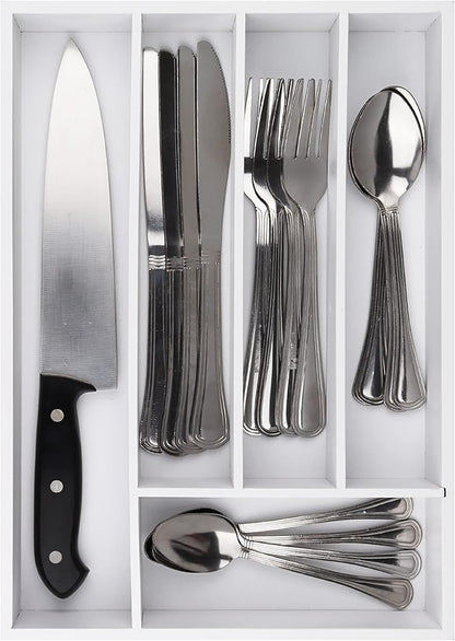 Pristine Bamboo Kitchen Drawer Organizer - Drawer Utensil Organizer and Cutlery Tray - Flatware and Silverware Holder (5-Slots, White)