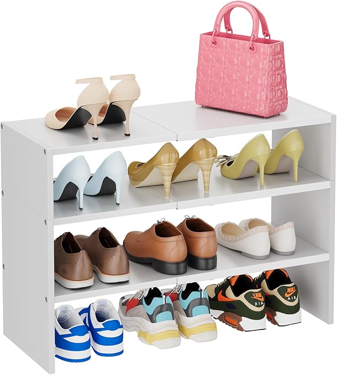 X-cosrack 3-Tier Shoe Rack for Closet, Shoe Organizer for Front Door Entrance Expandable Shoe Shelf, Stackable Iron Shoe Storage Shelves for Closets, Entryway, Hallway, Garage,White