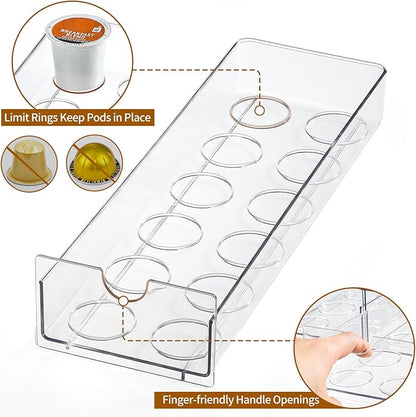Clear Acrylic Coffee Pod Holder Organizer for K CUP, 36 Pods Storage for Kpods on Counter, Under Coffee Maker Countertop Drawer Organizer for KCUP, for Keurig Pod - Sturdy & Food Grade