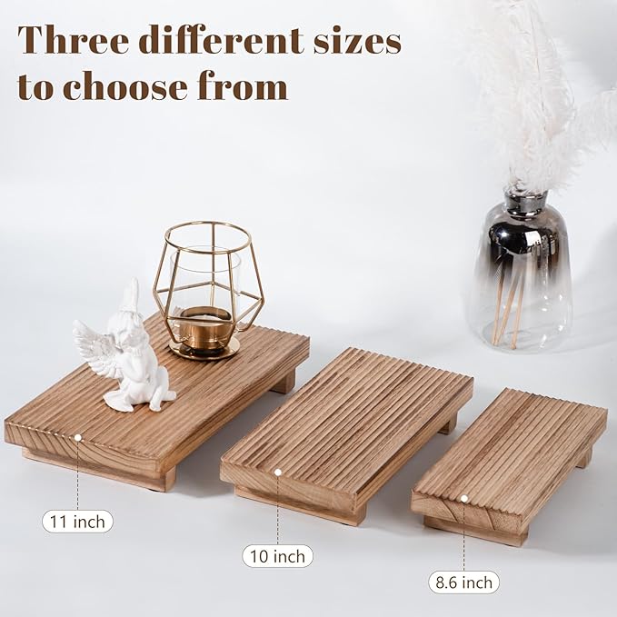 Bathroom Tray Farmhouse Decor Pedestal Stand Wood Riser Display Kitchen Accessories Soap Holder for Sink, Counter, Vanity, 11 * 5.5 Brown