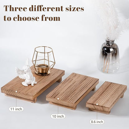 Bathroom Tray Farmhouse Decor Pedestal Stand Wood Riser Display Kitchen Accessories Soap Holder for Sink, Counter, Vanity, 11 * 5.5 Brown