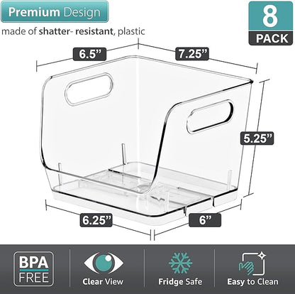 Sorbus Stackable Storage Bins Open Front, Clear Stackable Storage Bins, Pantry Bins for Storage and Organization, Acrylic Stackable Bins for Kitchen, Clear Pantry Organizer Bins (Small Square 8 Pack)