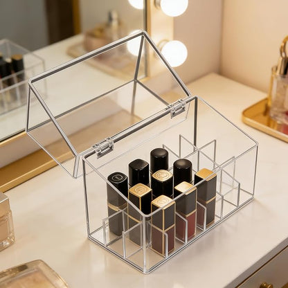 ATOMUS Lipstick Holder Display Case, 18 Slots Lipstick Organizer Storage with Dust Cover Transparent Acrylic Cosmetic Makeup Lipgloss Rack Holder