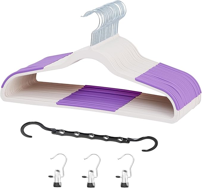 VECELO Non-Slip Clothes Hangers, 25 Pack Heavy Duty Plastic Hangers with 360° Rotating Metal Hook, Space Saving Wardrobe Organizer for Shirts, Coats, Pants, Dresses