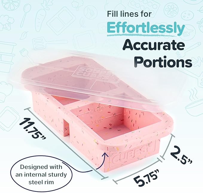 Souper Cubes 2 Cup Silicone Freezer Tray with Lid, Perfect for Storing Lasagna, Leftovers, Sauces, Portioned Meals and More, Silicone Freezer Mold for Meal Prepping - Cotton Candy - 1-Pack