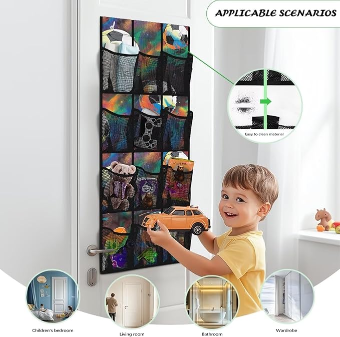 Tie-Dye Soccer Ball Over Door Hanging Organizer, 12 Colorful Pockets Sports Decor Storage for Dorm Room & Game Room, No Drill Easy Install for Shoes & Balls