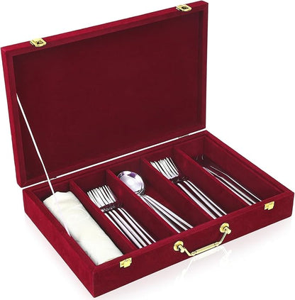 Pickmesh Silverware Case with Lid and Handle, Silverware Storage Box Sterling Silver Flatware Chest Without Silver Tarnish Proof Utensils Organizer for Kitchen Decor Wedding Gifts(Burgundy,1 Layer)