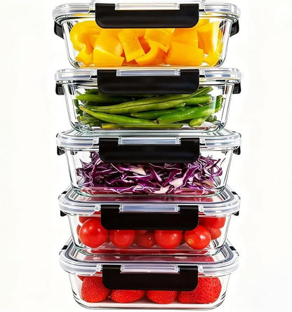 5Pack 35oz Glass Storage Containers with Lids, Airtight Glass Meal Prep Containers, BPA-Free Lunch Containers for Microwave, Oven, Freezer & Dishwasher Safe