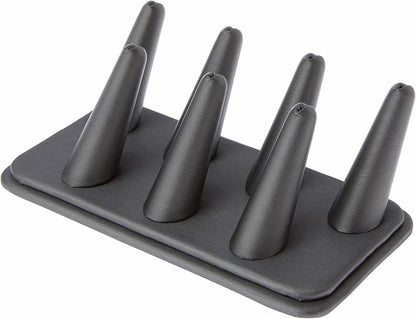 Plymor Gray Faux Leather Ring Finger Display, Seven on Rectangular Base, 6.75" W x 3.5" D x 2.25" H