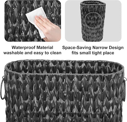 Coeusy Black Toilet Paper Storage Basket,Large Free Standing Toilet Paper Organizer,Waterproof Narrow Wicker Basket for Bathroom,Under Sink,or Cabinet