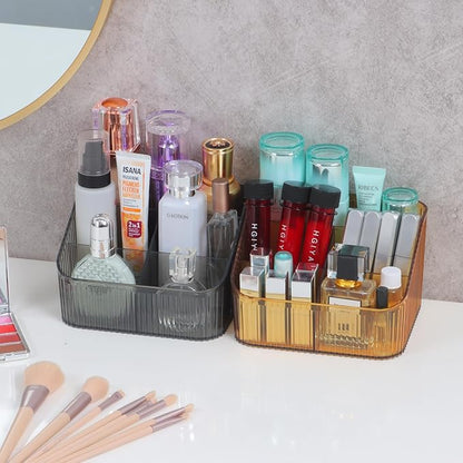 Amber Makeup Organizer, Makeup Brush Holder 8 Cups for Vanity, Bathroom Countertop Organizer, Dresser Cups for Cosmetic Display, Skincare Stroage, Perfume Stand, Toiletry