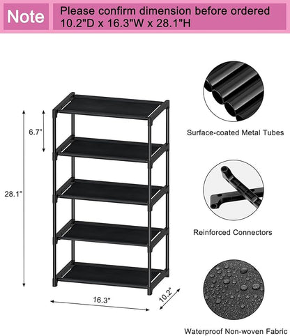 Autonomier 5-Tier Extra Small Shoe Rack (16.3" Wide), Narrow Space-Saving Organizer for Small Spaces, Non-Woven Fabric Lightweight Shoe Shelves, for Closet, Front Door, Entryway, Kids/Toddler/Adults