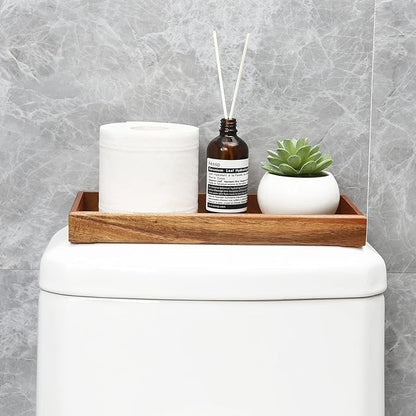 Farmhouse Wooden Vanity Tray Small Rectangle, Rustic Bathroom Tray Bathroom Organizer, Cosmetics Holder for Tissue Towel Jewelry Ring Dish Dresser Perfume, Decor Box (Brown, 4.8" W11.5 Lx1.2 H)
