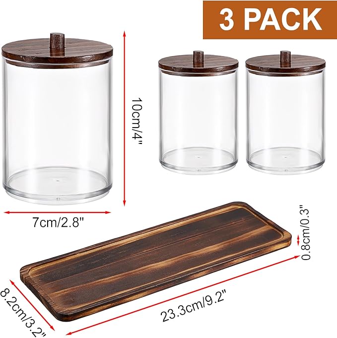 3 Packs Acrylic Cotton Swab Holder Qtip Holder Bathroom Accessories Storage Container with Tray Qtip Dispenser with Lid for Dental Floss