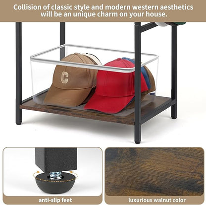 Meangood Hat Holder Stand, 5 Tier Big Capacity Hat Organzier Display Rack with Deep Pockets Remove Hooks for Storage Baseball, Cowboy, Caps Boxes, Western Rustic Brown