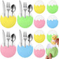 24 Pcs Silverware Holder Utensil Cutlery Holder Felt Eggs Colorful Tableware Bags Reusable Egg Shaped Container Silverware Pouch Bags for Knife Forks Organizer