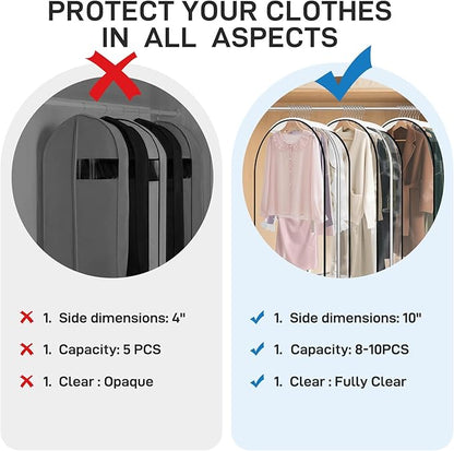 LiaMeE 10'' Wide Gusseted Clear Garment Bags for Hanging Clothes, Suit Clothing Bags for Closet Storage Covers for Garment Protection, Suitable for Coats Dresses Fur Coats Shirts (40 inch 3Pack)