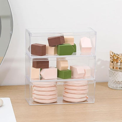3 Pack Qtip Organizer Container with Lid, Plastic Bathroom Vanity Storage Canister for Cotton Swabs and Balls, Makeup Sponges, Hair Clips, Clear Counter and Desk Drawer Holder