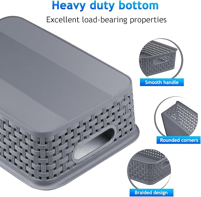 12 Pack Plastic Storage Baskets, Small Baskets for Organizing, Plastic Storage Bins Wicker Pantry Organizer Bins Household Toys for Laundry Room, Bedrooms, Kitchens, Cabinets, Countertops