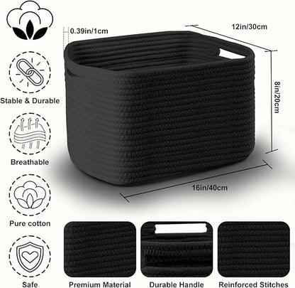 4 Pack Large Storage Baskets for Organizing, 16''Lx12''Wx8''H Woven Baskets for Storage Toys, Towels, Books, and Clothes, Cotton Rope Basket for Shelves with Handle