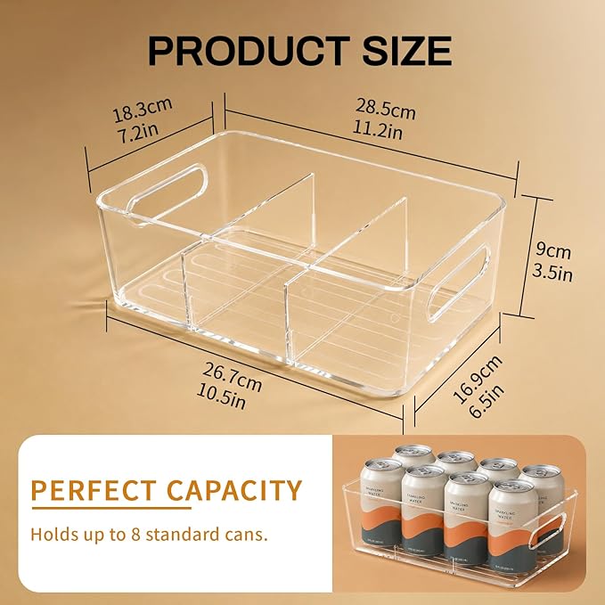 Mpotmiy 10 Pack Pantry Organizers and Storage,Clear Plastic Containers with 2 Dividers for Kitchen,Fridge Organization and Storage,Acrylic Bins for Pounches,Spice Packet,Snack organzier