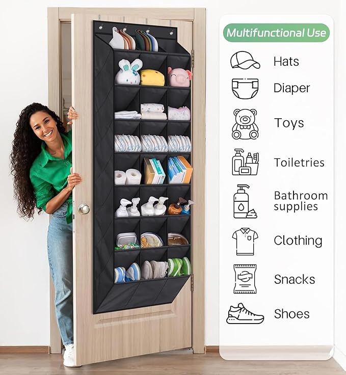 AOODA 24 Pairs Over the Door Shoe Organizer for Closet, Deep Pockets Large Hanging Shoe Rack for Door, 8-Tier Sneaker Holder Hanger, Black