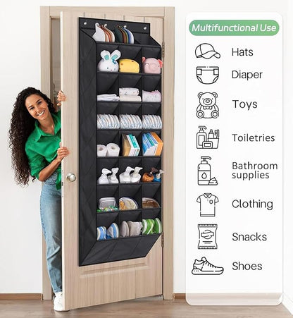 AOODA 24 Pairs Over the Door Shoe Organizer for Closet, Deep Pockets Large Hanging Shoe Rack for Door, 8-Tier Sneaker Holder Hanger, Black