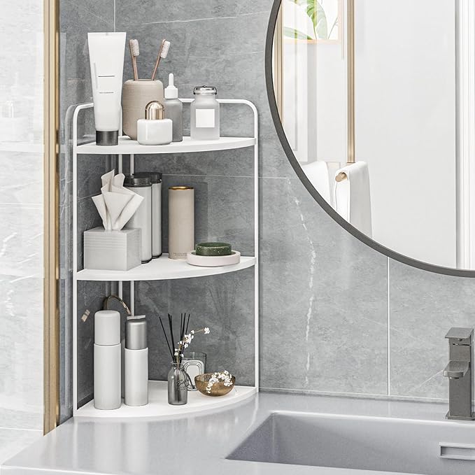 Forest Angle Bathroom Counter Organizer,Countertop Organizer,Vanity Organizers,Bathroom Storage,Bathroom Sink Caddy,Counter Shelf,Corner Counter,Corner Shelves(White)