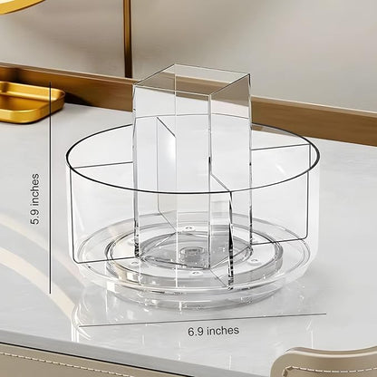 360° Rotating Makeup Organizer Clear Turntable Lazy Susan Organizer for Vanity, Bathroom Counter, Spinning Cosmetic Display Case with 5 Compartment Holder for Skin Care, Makeup Brushes, Lipsticks