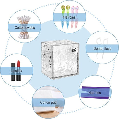 3 Pack Acrylic Qtip Holder Organizer, Wall Mounted Makeup Cotton Storage Box Self Adhesive Small Bathroom Wall Organizer for Cotton Swab, Makeup Pads, Hair Clips, Hair Ties