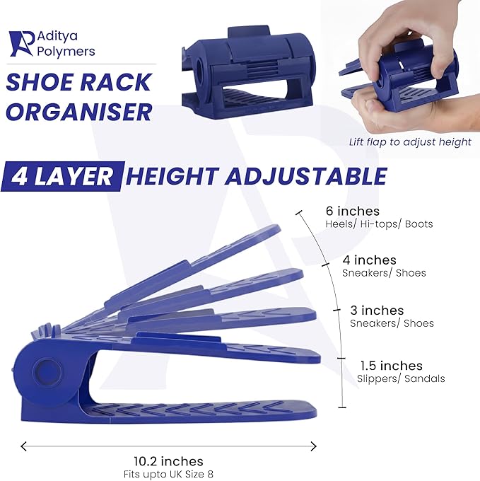 -12 p.c Adjustable Height Plastic Shoe Organizer (Blue)