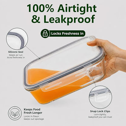 2 Pack 63oz Large Glass Storage Containers with Lids Big Meal Prep Food Container Set for Storing food, vegetables or fruits, BPA Free, Freezer Dishwasher Oven Safe (gray)