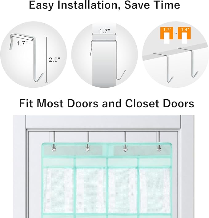 F-color 16-Pocket Hanging Organizer - Over the Door Shoe Organizer, Cruise Essentials for Cabin & RV, Breathable Mesh Storage Pockets, Space Saving Hanging Storage Holder with 4 Sturdy Metal Hooks