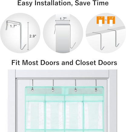 F-color 16-Pocket Hanging Organizer - Over the Door Shoe Organizer, Cruise Essentials for Cabin & RV, Breathable Mesh Storage Pockets, Space Saving Hanging Storage Holder with 4 Sturdy Metal Hooks