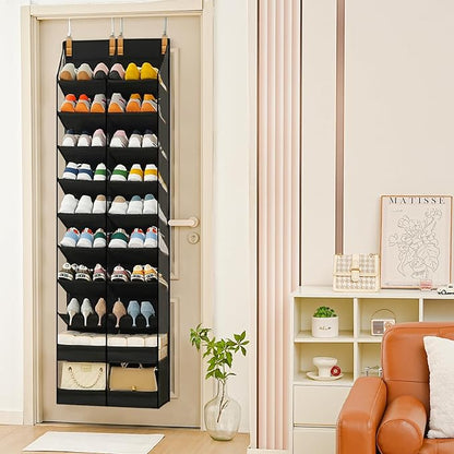 20-30 Pairs Over the Door Shoe Organizer,Side Clear Hanging Shoe Organizer,10-Tier Shoe Storage with 2 Flat Storage Layers,Door Shoe Organizer Fit All the Family’s Sneakers, Boots, Heels,Black