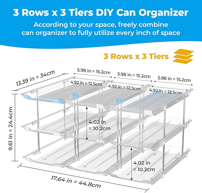 Can Organizer for Pantry Stackable AND Rolling Soda Can Dispenser for Refrigerator Soda Can Organizer