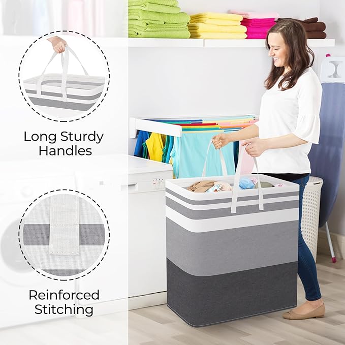 StorageRight Laundry Basket Hamper Large Collapsible Laundry Hamper with Easy Carry Handles，Freestanding Clothes Hampers for Laundry, Bedroom, Dorm, Clothes, Towels, 125L, Gradient Grey
