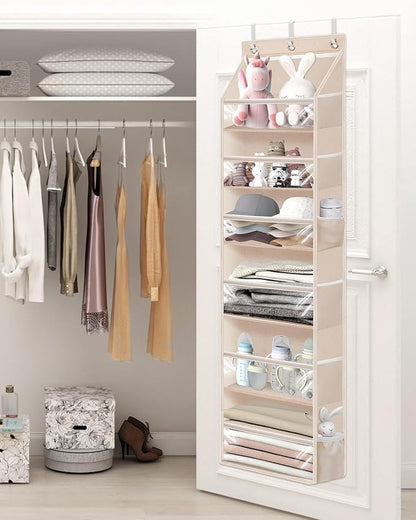 STORAGE MANIAC Over the Door Organizer Large Capacity Hanging Organizer, Clear Deep Pockets Behind Door Closet Organizer and Storage for Nursery, Bathroom, Bedroom, Pantry, 1 Pack Oat Beige