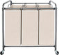 STO STO Laundry Sorter 3 Section, 3 Bag Clothes Hamper, Rolling Laundry Cart Basket with Heavy Duty Lockable Wheels and Removable Bag for Laundry Room, Bedroom, Closet, Beige