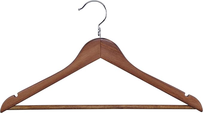 Proman Products KSA9029 15" Kascade Wooden Hangers 50 Pack for Women and Kids Clothing, Unique Ring Design, Space Saving Pants Clothes Hanger with Pants Bar and Shoulder Notches, Walnut