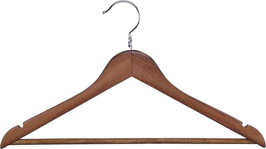 Proman Products KSA9029 15" Kascade Wooden Hangers 50 Pack for Women and Kids Clothing, Unique Ring Design, Space Saving Pants Clothes Hanger with Pants Bar and Shoulder Notches, Walnut