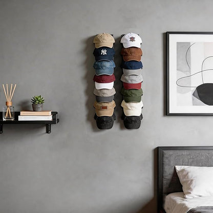 FAYYGYH Hat Organizer for Baseball Caps, 2 Pack Strong Adhesive Hat Rack for Wall, Multilayer Hat Storage Display Holder, Wall Mounted Hat Hooks Hold up to 16 Hats for Closet Door and Bedroom (Black)