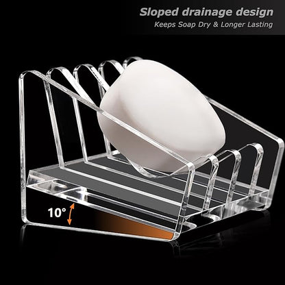 Acrylic Bar Soap Holder, 8MM Thick Clear Anti-Slip Self Draining Soap Dish for Shower, Bathroom, Kitchen, Bath Tub, Countertop, Easy Clean