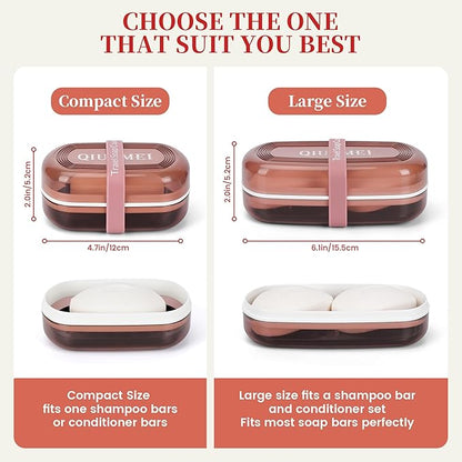 Leakproof Travel Soap Case with Lid | Draining Soap Bar Holder & Dish with Silicone Strap | Includes Mesh Soap Bag | for Shower, Bathroom, Camping, Gym (Red)