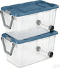 160-quart durable clear storage box with locking lid and handle, blue, 2-pack