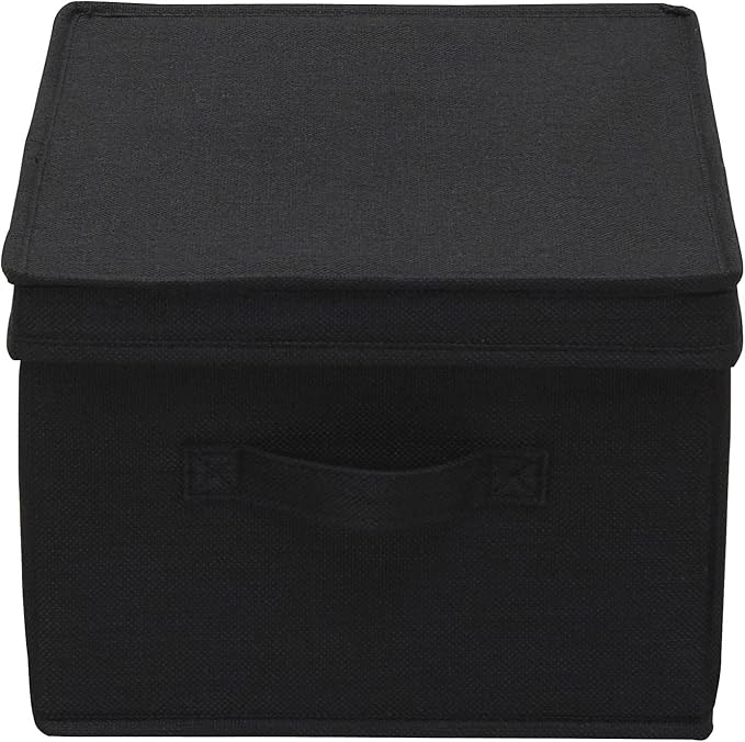 Household Essentials Large Fabric Storage Box With Lid Box, Black, Set of 2