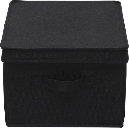 Household Essentials Large Fabric Storage Box With Lid Box, Black, Set of 2