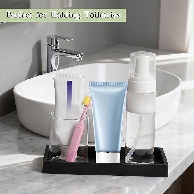 2Pcs Black Silicone Tray Bathroom Vanity Tray Silicone Countertop Trays for Toilet Kitchen Perfume Jewelry Candle Key (2, Small-7.95×4.02×0.78in)